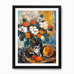 Hydrangea With A Cat 1 Abstract Expressionism  Art Print