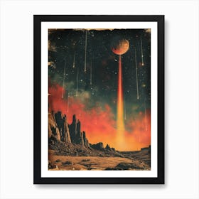 Space Odyssey: Retro Poster featuring Asteroids, Rockets, and Astronauts: Planetarium Art Print