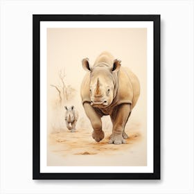 Rhinos Walking By The Trees 2 Art Print