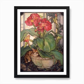 Anthurium With A Cat 4 Art Nouveau Style Art Print