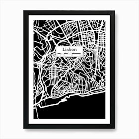 Lisbon City Map, Portugal — Hand-drawn map, vector black map Art Print