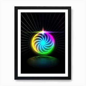 Neon Geometric Glyph in Candy Blue and Pink with Rainbow Sparkle on Black n.0231 Art Print