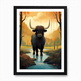 Animated Black Bull In The River Art Print