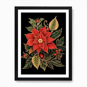 Poinsettia 3 William Morris Style Winter Florals Art Print