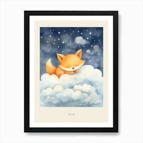 Baby Fox 2 Sleeping In The Clouds Nursery Poster Art Print