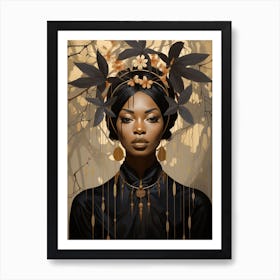American With Leaves In Her Hair Art Print
