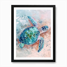 Textured Blue Sea Turtle Painting 4 Art Print