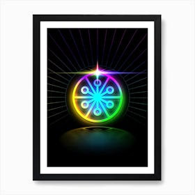 Neon Geometric Glyph Abstract in Candy Blue and Pink with Rainbow Sparkle on Black n.0292 Art Print