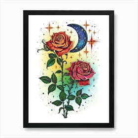 English Roses Painting Rose With The Moon 3 Art Print