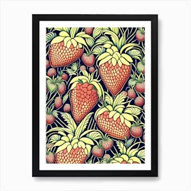 Bunch Of Strawberries, Fruit, William Morris Style 2 Art Print