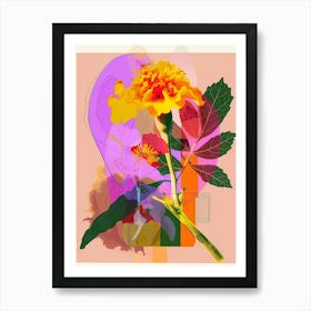 Marigold 4 Neon Flower Collage Art Print