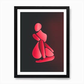 Red Woman Sitting On A Chair Art Print