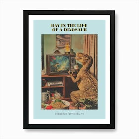 Dinosaur Watching Tv Retro Collage Poster Art Print