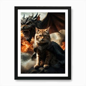 Cat And Dragon Art Print