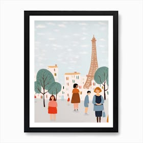 In Paris With The Eiffel Tower Scene, Tiny People And Illustration 1 Art Print