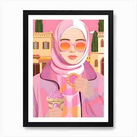 Young Hijabi Woman Living Her Best Life in Italy Art Print