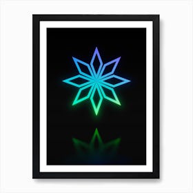 Neon Blue and Green Abstract Geometric Glyph on Black n.0097 Art Print
