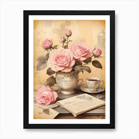 Roses In A Cup Print Art Print