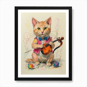 Cat Playing Violin Art Print