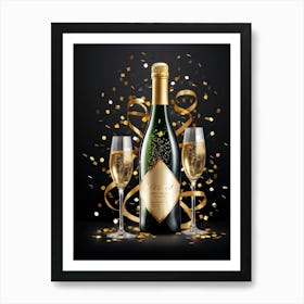 Champagne Bottle And Glasses 2 Art Print