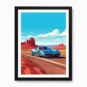 A Ferrari 458 Italia Car In Route 66 Flat Illustration 3 Art Print