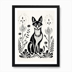 Red Fox Linocut Illustration Card 1 Art Print