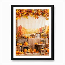 Autumnal Festival Scene Acorn Embraced By Falling Leaves Pumpkins Nestled Among Harvested Vegetabl (6) Art Print