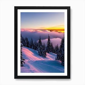 Fernie, Canada Sunrise Skiing Poster Art Print