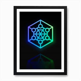 Neon Blue and Green Abstract Geometric Glyph on Black n.0086 Art Print