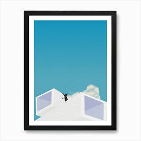 Minimal art of a cat on a sunny building roof Art Print