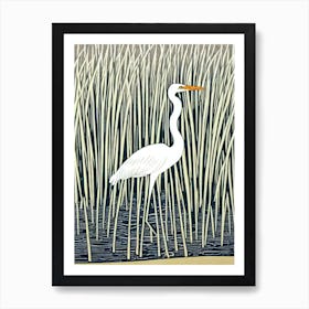 Egret 2 Linocut Bird Art Print