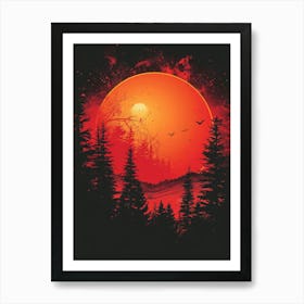 Sunset In The Forest Canvas Art Art Print