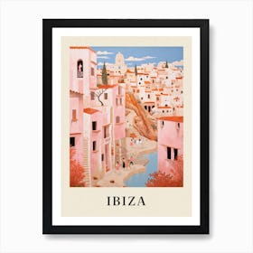 Ibiza Spain 3 Vintage Pink Travel Illustration Poster Art Print