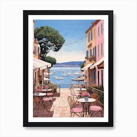 Saint Tropez France 1 Vintage Pink Travel Illustration Art Print