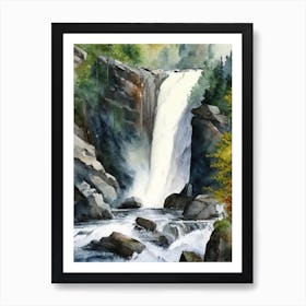 Skjervsfossen, Norway Water Colour  (1) Art Print