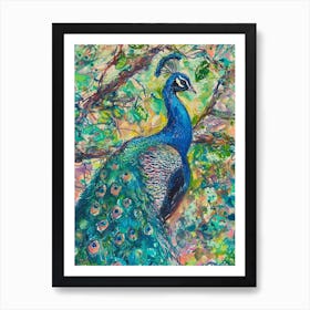 Blue Turquoise Peacock Scribble Art Print