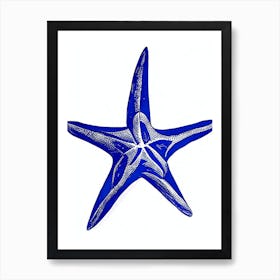 Starfish Symbol Blue And White Line Drawing Art Print