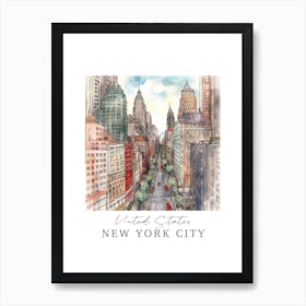 United States, New York City Storybook 7 Travel Poster Watercolour Art Print