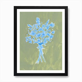 Blue Bouquet on Moss Art Print