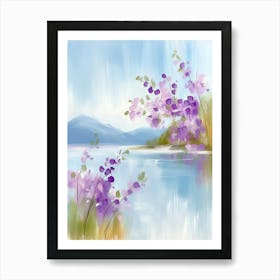 Purple Flowers By The Lake Art Print