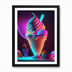 Ice Cream Dessert Neon Lights Flower Art Print