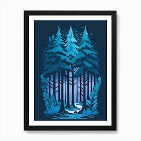 A Fantasy Forest At Night In Blue Theme 51 Art Print