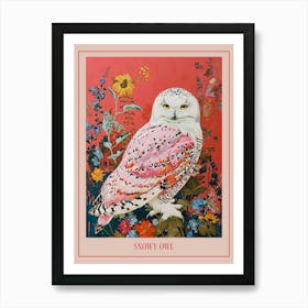 Floral Animal Painting Snowy Owl 4 Poster Art Print