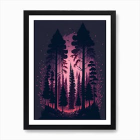 A Fantasy Forest At Night In Red Theme 36 Art Print