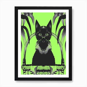 Black Kitty Cat Meow Bright Green 2 Art Print