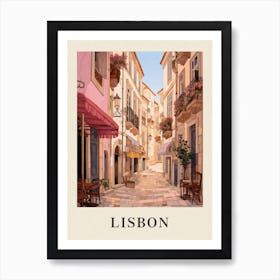 Lisbon Portugal 5 Vintage Pink Travel Illustration Poster Art Print