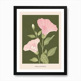 Pink & Green Hollyhock Flower Poster Art Print