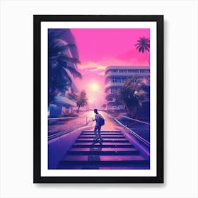 Skateboarding In Miami, United States Futuristic 1 Art Print