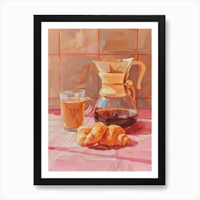 Pink Breakfast Food Chemex Coffee And Croissants 2 Art Print