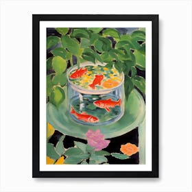 Goldfish In A Bow With Plants And Flowers L Illustration Matisse Style Art Print